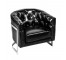 Tub Chair- Blk Leather Tufted