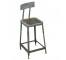 STOOL-Vintage Metal Industrial Shop Stool W/Back Rest/Distressed Gray