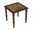 TABLE-End-Square Walnut Finish W/Faux Tile Top (Yellow & Brown)