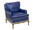 CLUB CHAIR-Navy Faux Leather W/White Piping/Wood Frame