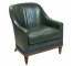 CLUB CHAIR-Green Leather W/Wood Base