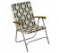 LAWN CHAIR-White & Green Plaid W/Silver Frame & Wood Arm Rests