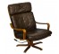 CHAIR-MCM Brown Leather Recliner W/Wood Arm