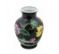 VASE-Urn Shaped/Black Glazed Ceramic W/Lilipads & Pink Flowers