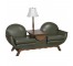 BARREL BENCH-(2) Green Leather Chairs W/Attached Table Lamp