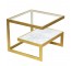 GOLD COFFEE TABLE-Cutout W/Marble Under Shelf