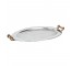 SERVING TRAY-Oval Silvertone W/Turned Wood Handle