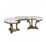 COFFEE TABLE- Boomerang Shape W/Marble Top & Ornate Wood Carved Base