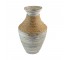 VASE-Tall W/Grey & Tan Horizontal Stripes.