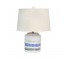 TABLE LAMP-Cream Ceramic W/Blue & GreyWave Stipes