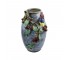 VASE-Blue Glaze W/Cherries & Bird