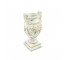 VASE-White Washed Urn W/Relief Design & Square Base