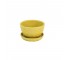 PLANTER-Yellow Ceramic w/ Relief Flower Design & Saucer Attached