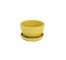 PLANTER-Yellow Ceramic w/ Relief Flower Design & Saucer Attached