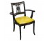 ARM CHAIR-Dining-Black Frame-w/Yellow Seat-Asian Art on Frame