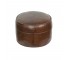 ROUND BROWN LEATHER OTTOMAN