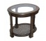 SIDE TABLE-Fruitwood-Glass Top w/Cane Bottom