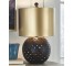 TABLE LAMP-Round Metal Cut-Out W/Gold Shade