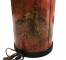 TEA CANISTER LAMP-Red W/Embossed Chinoiserie Scene