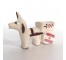 FIGURINE-Ceramic White & Brown Donkey w/Cart