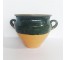 VASE-(2) Handles Terracotta w/Green & Yellow Glaze