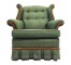 CLUB CHAIR-Green Tweed Inspired Tufted Back w/Wood Accents & Ruffled Skirt