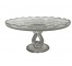 CAKE STAND-Glass w/Etched Filigree Decor & Scalloped Edge