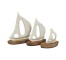 FIGURINE-Small White Metal Sailboat w/Wooden Base