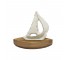 FIGURINE-Small White Metal Sailboat w/Wooden Base