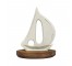 FIGURINE-Medium White Metal Sailboat w/Wooden Base