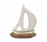 FIGURINE-Large White Metal Sailboat w/Wooden Base