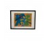 FRAMED ABSTRACT-Blue/Green Amebas W/Red Circle