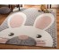 RUG-(6'7"x9')|Bunny Head| Grey & White Polka Dot Background