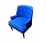 CLUB CHAIR-Blue w/White Piping & Button Back