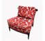 ARMLESS CHAIR-Red & White Damask w/Black Wood Frame