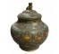 GINGER JAR-Multi-Colored Longevity Pattern w/Lotus Flowers w/Lid