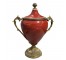 URN-Red Gloss Urn w/Brass Handles and Finial on Lid