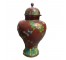 GINGER JAR-Burgundy Asian Inpired JArs w/Multi-Colored Flowers
