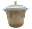 ICE BUCKET-w/Lid-Vintage Plastic w/Raffia Decor