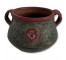 VASE-Green Ceramic Vase w/Engravings & Red Face Detailing