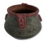 VASE-Green Ceramic Vase w/Engravings & Red Face Detailing