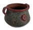 VASE-Green Ceramic Vase w/Engravings & Red Face Detailing