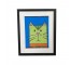 (8521PJ19)Framed Green Martini Nose Cat Print |Blue Back Ground