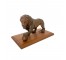 (52170137)STATUE-Bronze Lion w|Paw on Ball on Wooden Base