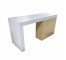 (40130357)DESK-White Laminate Desk w|Natural Wood Laminate Pedestal