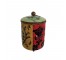(25320141)CONTAINER w|LID-Vintage Multi-Colored Painted Tin w|Raised Black Motif
