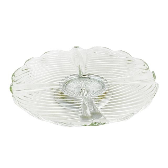 CAKE STAND-Rippled Clear Glass W/Silver Base