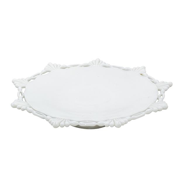 CAKE STAND-Milk Glass W/Detailed Edge