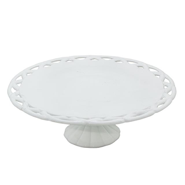 CAKE STAND-White Milk Glass W/Cutout Rounded Edge