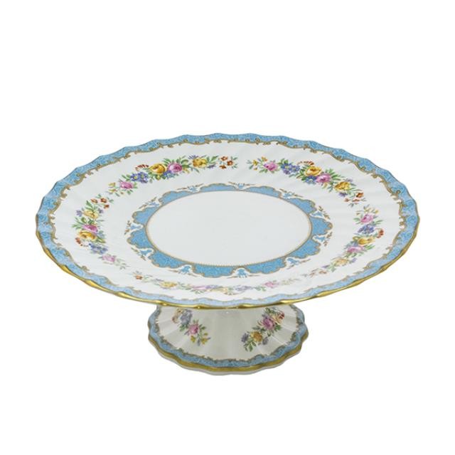 CAKE STAND-Bone China Blue & White W/Pink & Yellow Flowers